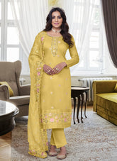 Pure Maheshwari Viscose Salwar Suit in Yellow